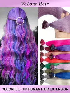 Colorful I Tip Human Hair extensions for Women, Stright real Human hair, Easy installation and quick removal, Rich and colorful colors to meet various styles, 30g