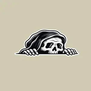 Peeking Grim Reaper Sticker, Skeleton Watching from Edge, Car Window Vinyl Decal, Minimal Black & White