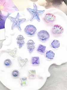 18PCS Ocean Theme Bling Purple Starfish Resin Shoe Charms, Sparkling Shoe Charms, DIY Decorations Octopus Flower Heart Clogs Shoe Buckles Accessories Faux Pearls Shell Shoe Clips Fit Women Hole Slippers Garden Shoes Beach Bag Birthday Party Decor Gifts