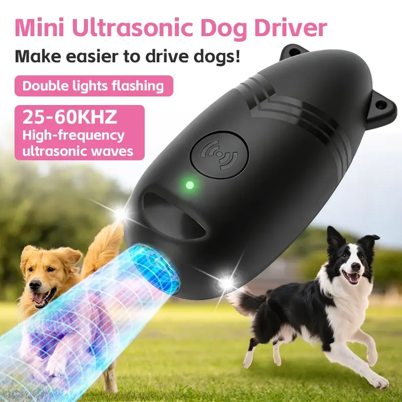 Ultrasonic Mini Dog Repeller, Anti-Barking Device, Dual Flashing Lights, Portable Pet Training Tool, Indoor Outdoor Use, Training Aid