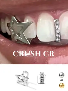 CRUSH CR Y2K Star Grillz for Men & Women, Gold/Silver Plated Teeth Caps with Sparkly CZ Accents, Aesthetic Dental Jewelry, Great for Alt Outfits, Festivals, Raves and Edgy Looks