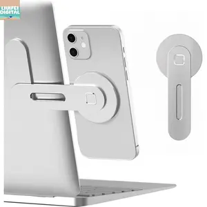 Magnetic Phone Holder for Lap Designed for iPhone 17/16/15/14/13/12 , Adjustable Phone Monitor Side Mount, Slim Portable Foldable Computer Expansion Bracket, Silver
