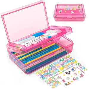 Double Layer Clear Hard Pencil Box Plastic Personalized Pencil Case with Snap-Tight Lid Storage Organizer for Pen Pencils Crayons Markers School Office Supplies Standard Size Pink