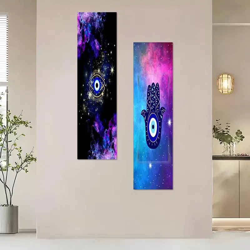Colorful Ethereal Eye Hamsa Hand Pattern Wall Tapestry, 2 Counts/set Wall Art Hanging Decor for Bedroom Living Room, Perfect Gift for Friends Family