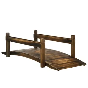 7.5' Wooden Garden Bridge – Stained Finish Arc Footbridge. Built-in Planters on Both Sides + Safety Railings. Fir Wood with Weather-Resistant Stain. 220 lbs Cap