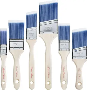 Paint Brushes, 6 Pack, Treated Wood Handle, Paint Brushes for Walls, Stain, Furniture Painting Tools
