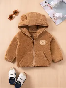 Boys' Fashion Bear Winter Jacket with Hood, Pockets, Zipper Closure, Long Sleeves, Fleece Lined, Casual Warm Thick Heavy Coats for Kids
