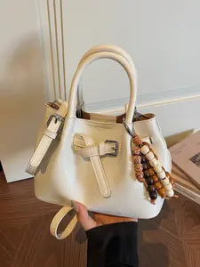 Mini Leather Handbag for Women 2026, Trendy Crossbody & Top Handle Satchel, Beaded Charm, Cute Aesthetic Purse for Y2K & Coquette Style