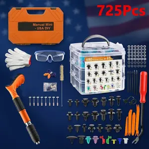 Mini Manual Concrete Nailer Gun 5-Speed Adjustable + Car Push Retainer Clips & Fasteners Kit (26 Sizes) | Brick/Concrete Tool & Auto Trim Removal Set with 26pcs Car Push Retainer Clips & Auto Fasteners Kit | Concrete/Brick Tool + Trim Removal Set