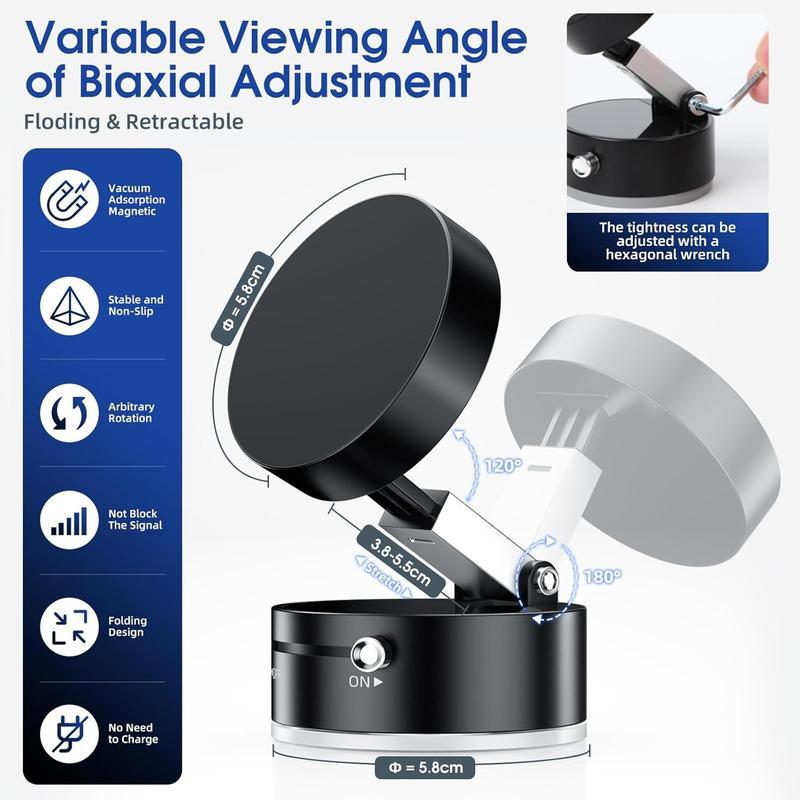 Foldable Portable Vacuum Magnetic Phone Holder Stand – Foldable & Retractable Mount with Strong Magnetic Suction, Portable Phone Stand for Car, Mirror, Gym & Multi-Scene Use | Bubble-Free, Spotless Screen Design
