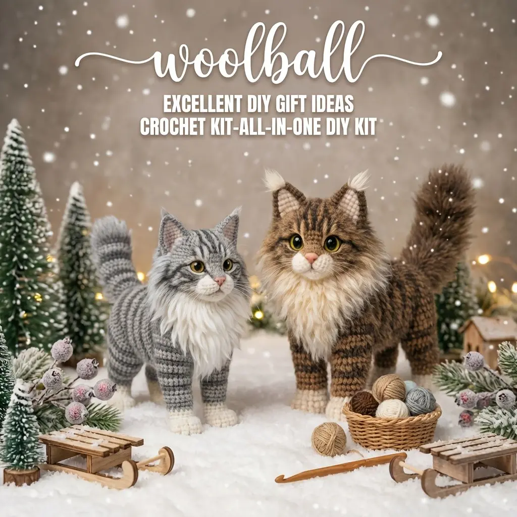 1pc, Maine Coon Cat Crochet Kit, Amigurumi, Adult Crochet Handmade DIY - Includes All Materials + High-definition English Tutorial. Even Beginners Can Complete It Easily! Cute Design, Brightens Up The Cozy Corner Of Your Home, Or Serves As A Unique