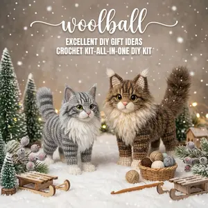 1pc, Maine Coon Cat Crochet Kit, Amigurumi, Adult Crochet Handmade DIY - Includes All Materials + High-definition English Tutorial. Even Beginners Can Complete It Easily! Cute Design, Brightens Up The Cozy Corner Of Your Home, Or Serves As A Unique