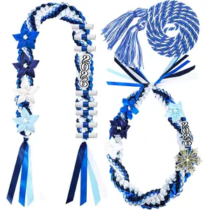 2026 Graduation Money Leis with Honor Cord Class of 2026 Graduation Ribbon Money Leis Double Braided Handmade Necklace Kit for for High School College Grad Party Supplies
