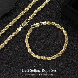 14K Gold-Plated Rope, Paperclip Rope, Cuban, Figaro Set, 24"  Length, Necklaces & Bracelet