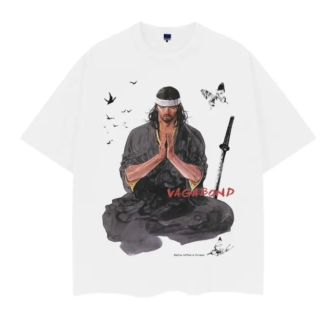 Vagabond "Training" Heavyweight Vintage Tee 100% Cotton OVERSIZED Anime T-shirt Menswear Top Crew Necks Tshirt Casual Streetwear Graphic White Crewneck Tropical Operator Bestie Shortsleeve