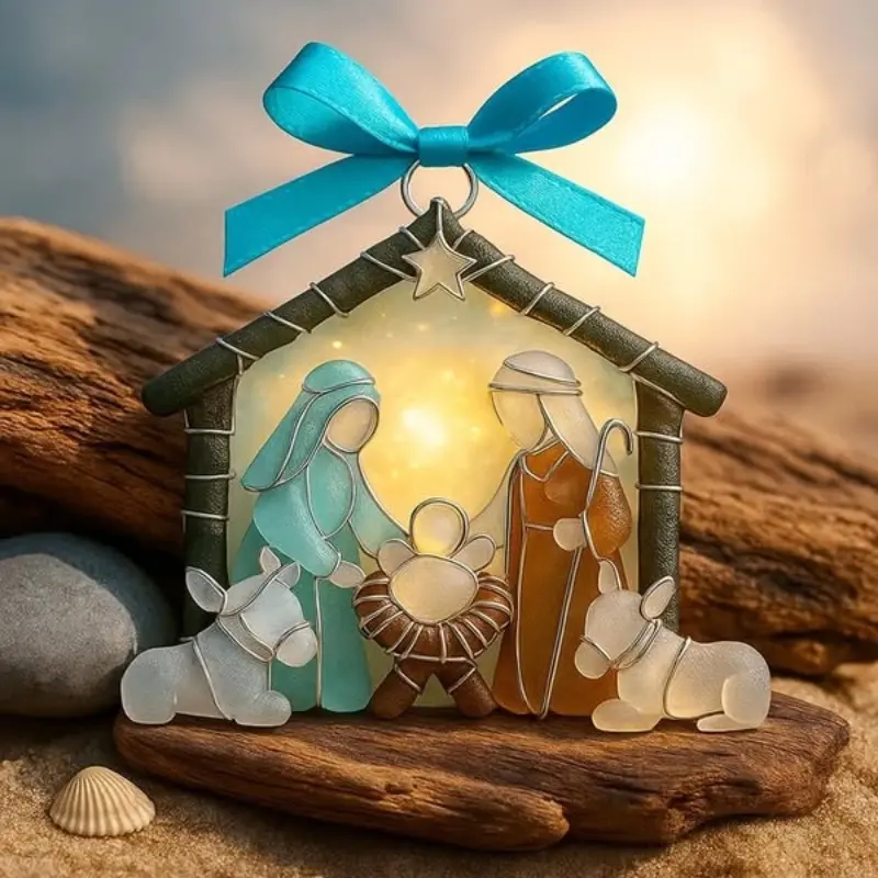 Jesus Birth Scene Decoration, Acrylic Material Ornament, Jesus Ornaments, Jesus Birth Memorial Gift, Religious Decorations, Religious Gift for Family Friends Christians, Religious Home Decor, Nativity Ornament