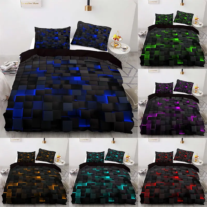 Three-Piece Colorful Plaid Bedding Set, Includes One Fitted Sheet and Two Pillowcases, 100% Polyester, Bedroom and Guest Room Use, Soft Bedding Set, Decorative Bedding Set, Pattern Bedding Set