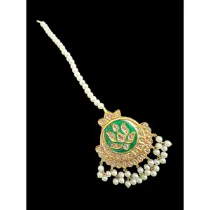 DJTK309 kundan and meenakari tika - green ( READY TO SHIP )