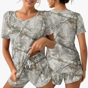Adult women real tree camouflage short sleeve summer sleepwear pajama set, Soft Nightwear, Loungewear, Homewear, Perfect Gift for Mom & Her R