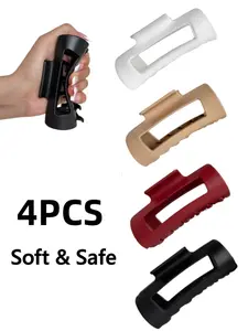 4pcs Women's Soft Safety Anti-Drop Hair Clips, High Elasticity Durable Pure Color Square Claw Clips, Daily Use Home School Beach Party Gifts