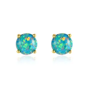 pure 925 sterling silver opal stud earrings for women 5mm pushback