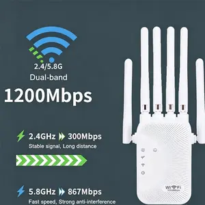 1200/300Mbps Dual-Band WiFi Repeater, 2.4G/5G Signal Booster, Network Range Expander with 4G LTE Router Function for Universal Electronics Pocket Wi-Fi Accessories