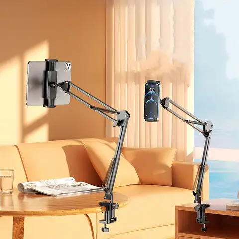 Universal Compact Tablet Phone Holders & Mounts - Lazy Adjustable Extendable Foldable Stand, Screen Support for 4.5-12.9in iPads, iPhones, Smartphones, Kindles