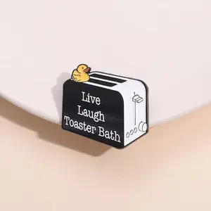 Humorous Amusing Joke Enamel Pins Custom Live Laugh Toaster Bath Brooches Lapel Badges Cute Duck Jewelry Gift For Friends