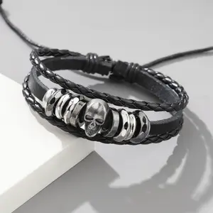 Men's Skull Multi-Layer Leather Bracelet | Gothic Punk Adjustable - Perfect for Daily Wear & Gifts for Him