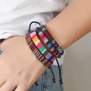 Colorful Ethnic Style Woven Bracelet Set – Casual Handmade Adjustable Cotton Rope Friendship Couples Bracelets Pack