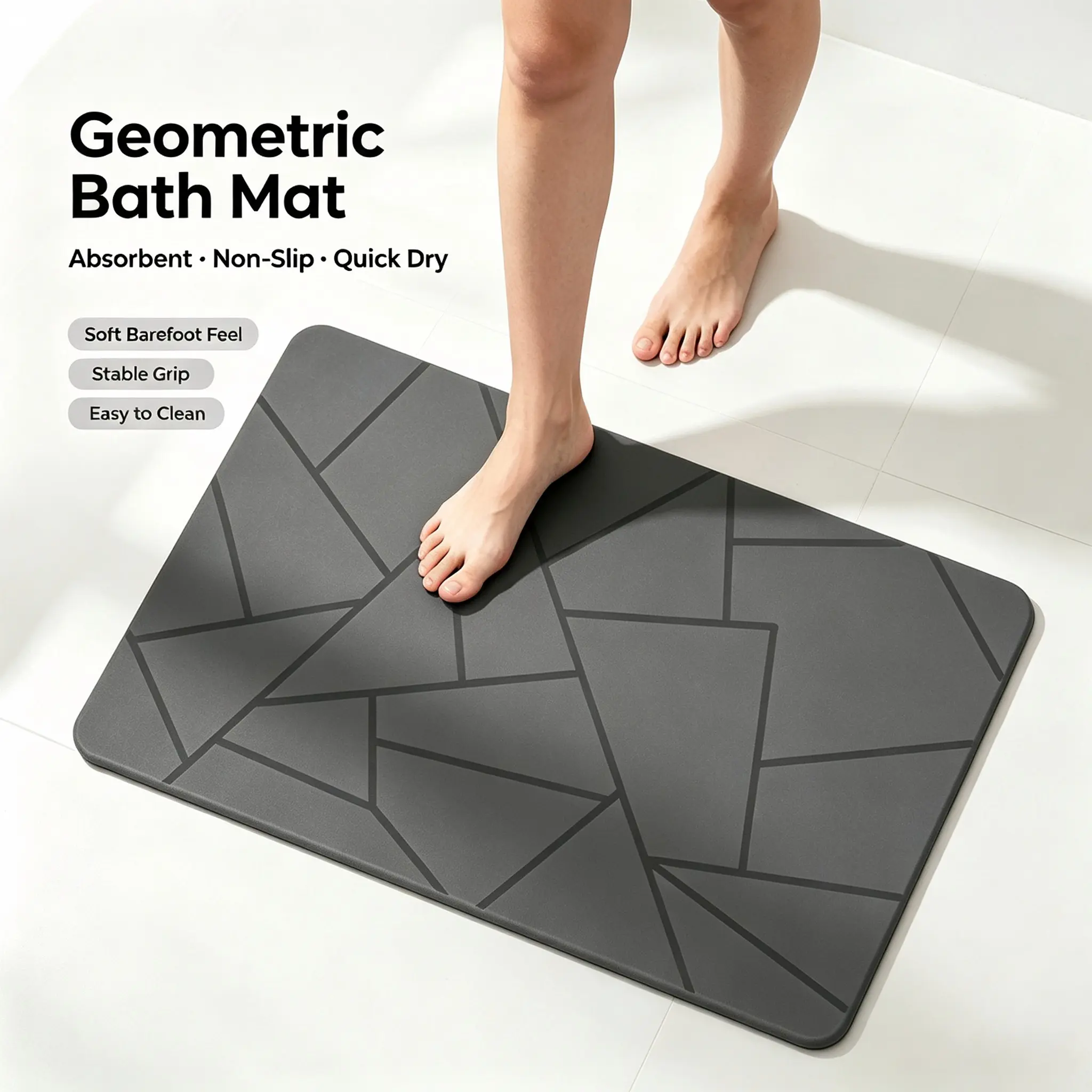 23.5"×15" Natural Diatomite Stone Bath Mat, Quick Drying Non-Slip Super Absorbent Minimalist Bathroom Shower Mat, Easy Clean Durable Floor Rug