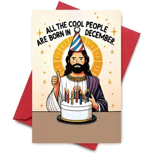 December Birthday Boy Jesus Custom Message Card with Envelope Gift for Kids, Students, Grandchildren, Nieces, Nephews – Fun Religious Keepsake Celebrating Cool December Birthdays