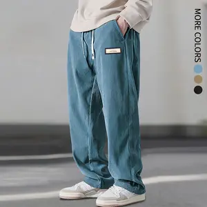 Men's corduroy casual trousers, new trendy versatile fashion retro style straight-leg pants for spring, autumn, and winter, with drawstring waistband and elastic closure, suitable for men's outdoor travel, hiking sports, and daily office wear, youth sport