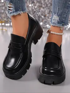 Unlock Chic Style! Leather Thick Sole Loafers, Elevate Your Height & Attract Attention, Trendy Footwear for Stylish Looks