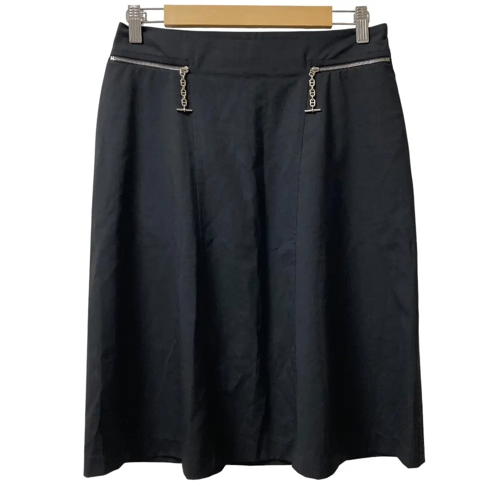 Pre-owned HERMÈS Wool Small Leather Goods Chaine d'Ancre Skirt 38