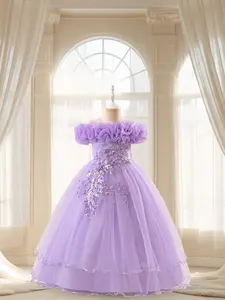 Girl's Glitter Sequin Decor Tulle Sweater Dress, Elegant Round Neck Long Sleeve A Line Dress for Party Wedding Guest, Kids Clothes for Spring & Fall, Tulle Overlay Dress, Princess Seraphina Dress