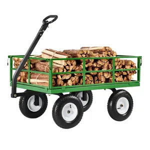 VEVOR 1200 Lbs Steel Garden Cart, Summervibes,Summervibes, Heavy Duty Pullable Garden Wagon Yard Cart,2 in 1 Outdoor Metal Utility Wagon Yard Trailer with 13" All Terrain Tires,Removable Mesh Sides and 180° Rotating Handle