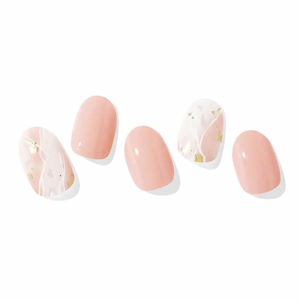 N Memory Ohora Nail Art - Set of 5 Nail Designs with Floral and Leaf Patterns in Soft Pink Color