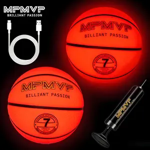 LED Rechargeable Glow Basketball Size 7 – USB Light Up Ball, Impact Activated, Water-Resistant, Official Size, Complete Set with Pump,World Cup