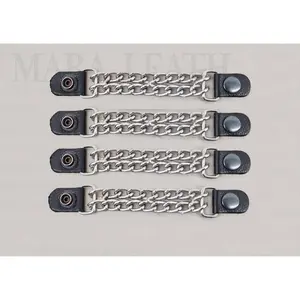 4pcs/set Leather + Stainless Steel Motorcycle Vest Chainmail Extenders Snap (Black Buttons)