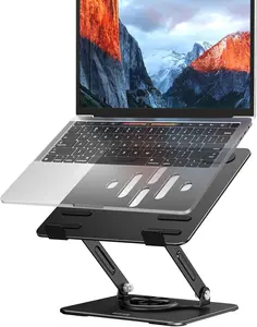 Laptop Stand with 360° Rotating Base, Ergonomic Adjustable Notebook Riser, Foldable Computer Holder Compatible with 10-14" Laptops (Black)