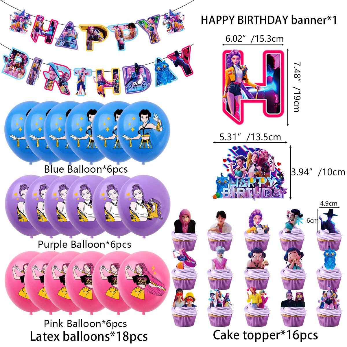 Complete Kpop Anime Party Kit - Demon Hunter Theme Backdrop, Balloons & Cake Toppers, Epic Birthday Decor for Fans & Teens