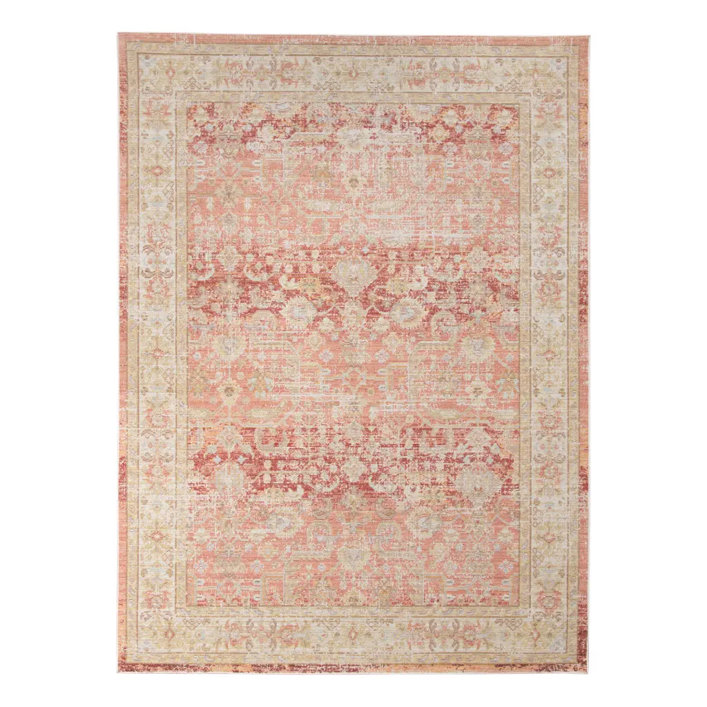 HomeRoots 532616 2x3 ft. Oriental Power-Loom Distressed Rectangle Area Rug, Red & Ivory – Classic, Ethnic, Vintage-Inspired Area Rugs, Classic Area Rugs