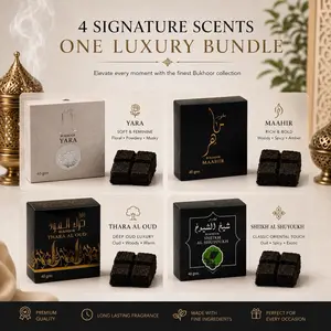 Luxury Bukhoor Incense Bundle - 4 Signature Scents (Yara-Maahir: Rich & Bold, Thara Al Oud: Deep Oud Luxury, Sheikh Al Shuyoukh), Light Coconut-Infused Warm Oriental Aroma, Lavender Freshener, Bowl & Box Included Home Fragrance