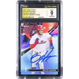 Bryce Harper Philadelphia Phillies Autographed 2021 Topps Finest Sky Blue Refractor #100 #/300 CGC Authenticated 9/10 Card - Fanatics Authentic Certified