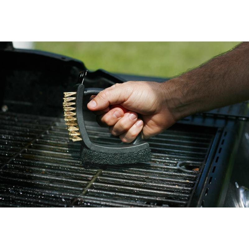 MagneCHEF 3 in 1 Grill Brush - Stainless Copper Wire Bristles with Scraper and Scouring Pad