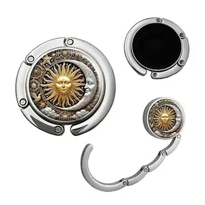 Vintage Sun and Moon Foldable Purse Hook,Womens Bag Purse Hanger,Purse Holder Handbag Hanger Desk Table Bag Hooks for Women Bag
