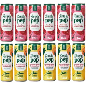 Simply Pop Pineapple Mango & Strawberry Prebiotic Soda, 12oz, Variety 10 Pack
