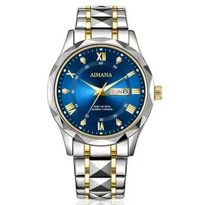 AIMANA Fashion Watch – Round Dial with Luminous Design, Date and Day Display, Waterproof and Scratch-Resistant, Available with Alloy and Leather Straps. Elegant and Versatile, Perfect for Parties, Everyday Wear, Business, Dates, and Leisure Activities.