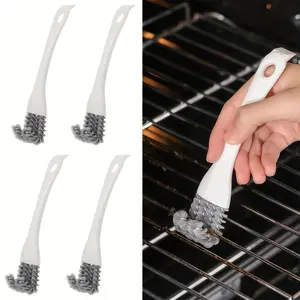 White BBQ Grill Brush for Cleaning, 2-Pack Heavy Duty Grill Scraper and Brush Set, Heat-Resistant Bristle Brush with Handle, Safe for Porcelain and Cast Iron Grates, Outdoor Cooking Accessory for Gas and Charcoal Grills
